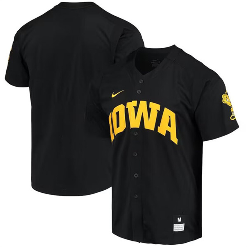 Men's Black Iowa Hawkeyes Custom Elite Full-Button Vapor Stitched Baseball Jersey